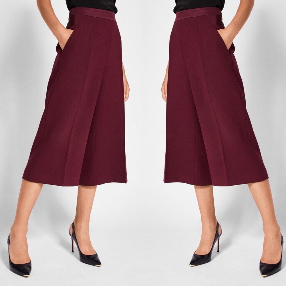 Ted Baker Oderat high-waisted Burgundy Wide Leg Crepe Culottes Size 4